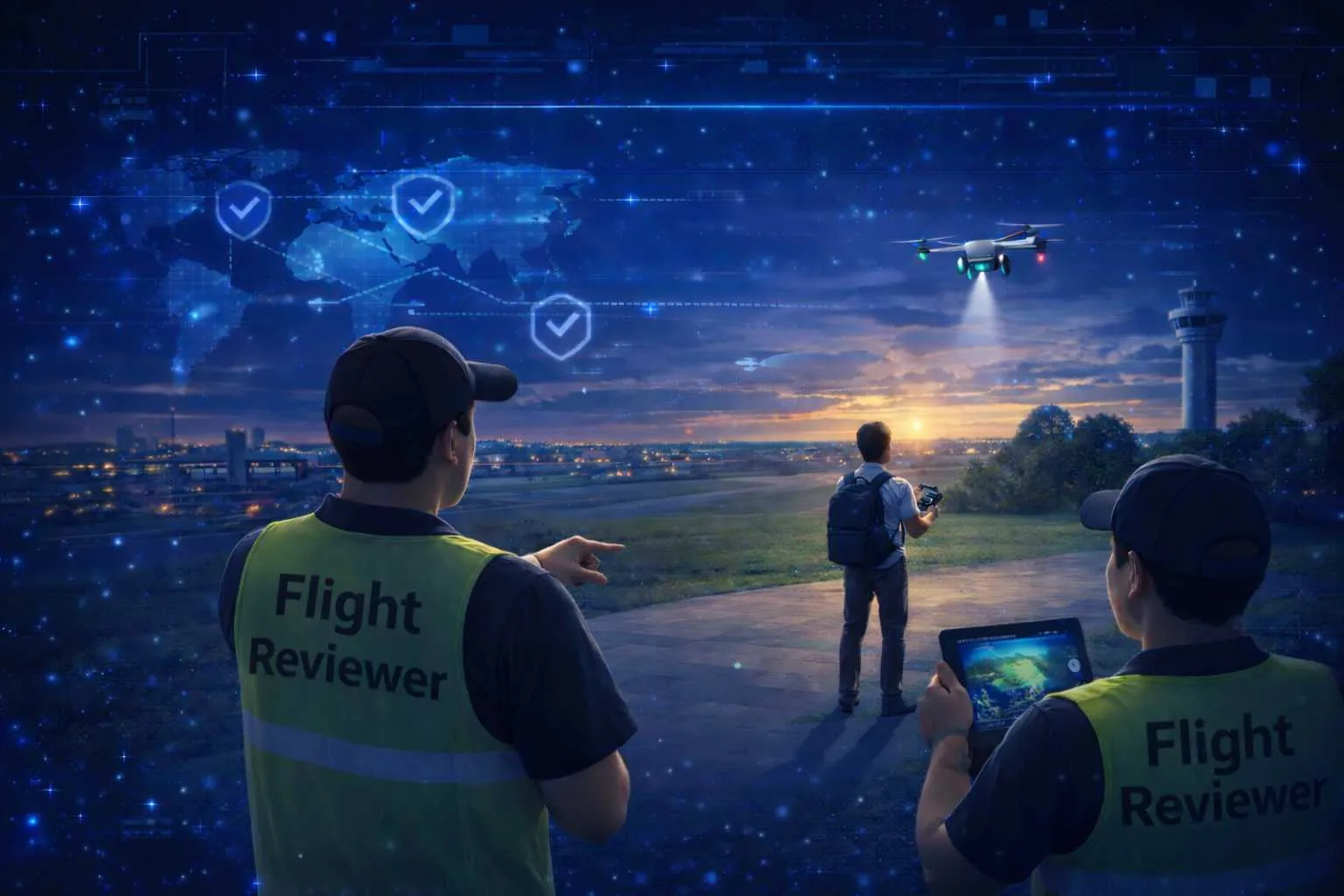Flight reviewers conducting a drone operation
