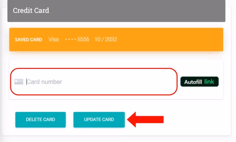 Add or Update Payment Methods screenshot